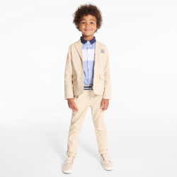 سُترة بدلة من القطن والكتان باللون البيج للفتيان